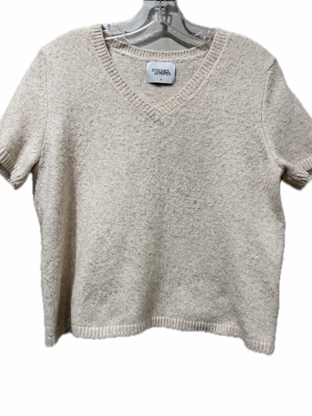 Stitches + Stripes Medium Cream Short Sleeve Wool Blend Cropped Sweater B10